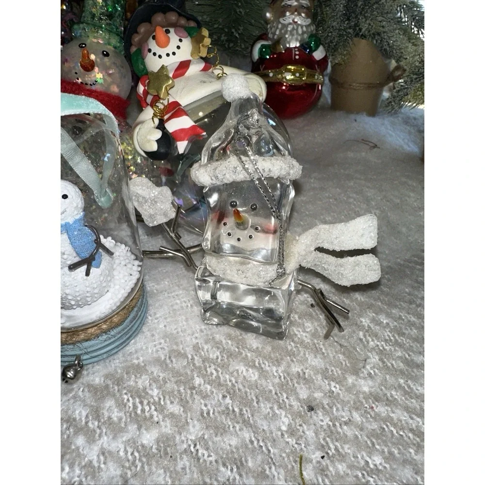 VTG Lot Of 4-Snowmen-1 Glitter Handblown 1-icecube 1-snowglobe1- Ceramic